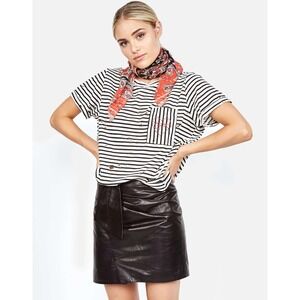 Lauren Moshi Brat Embroidered Heart Distressed Striped Oversized T-Shirt Size XS